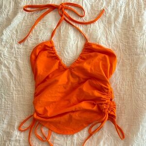 orange tie halter top